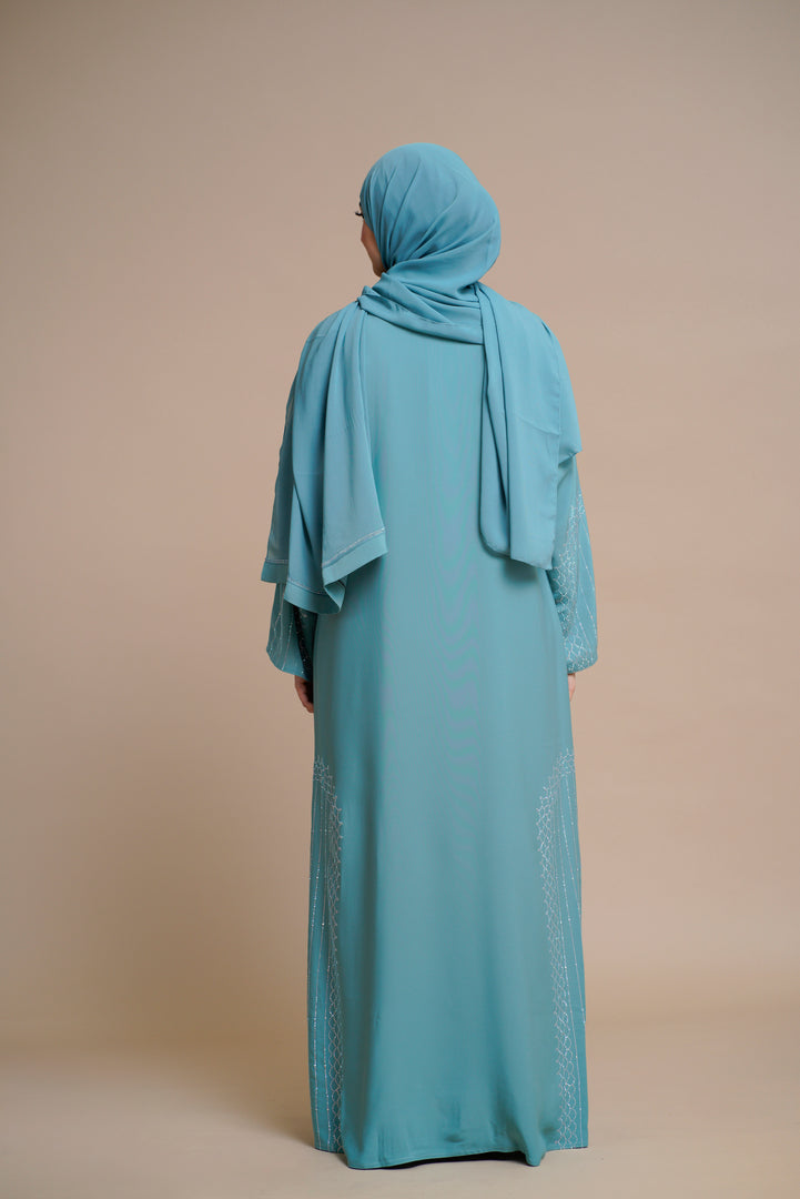 Embellished shiny closed Abaya (Blue)