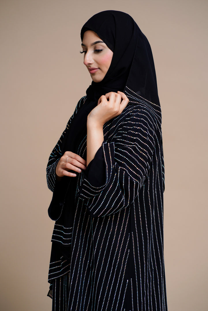 Luxury shiny Abaya with Extensive Embellishments (Black)