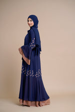 Load image into Gallery viewer, Embellished contrast-color abaya with laser-cut work
