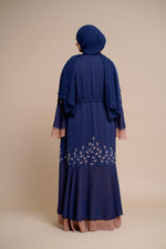 Load image into Gallery viewer, Embellished contrast-color abaya with laser-cut work
