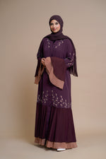 Load image into Gallery viewer, Embellished contrast-color abaya with laser-cut work
