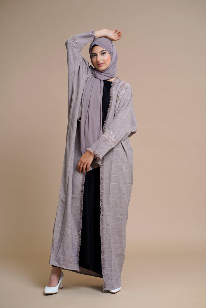 Embellished overcoat open Abaya