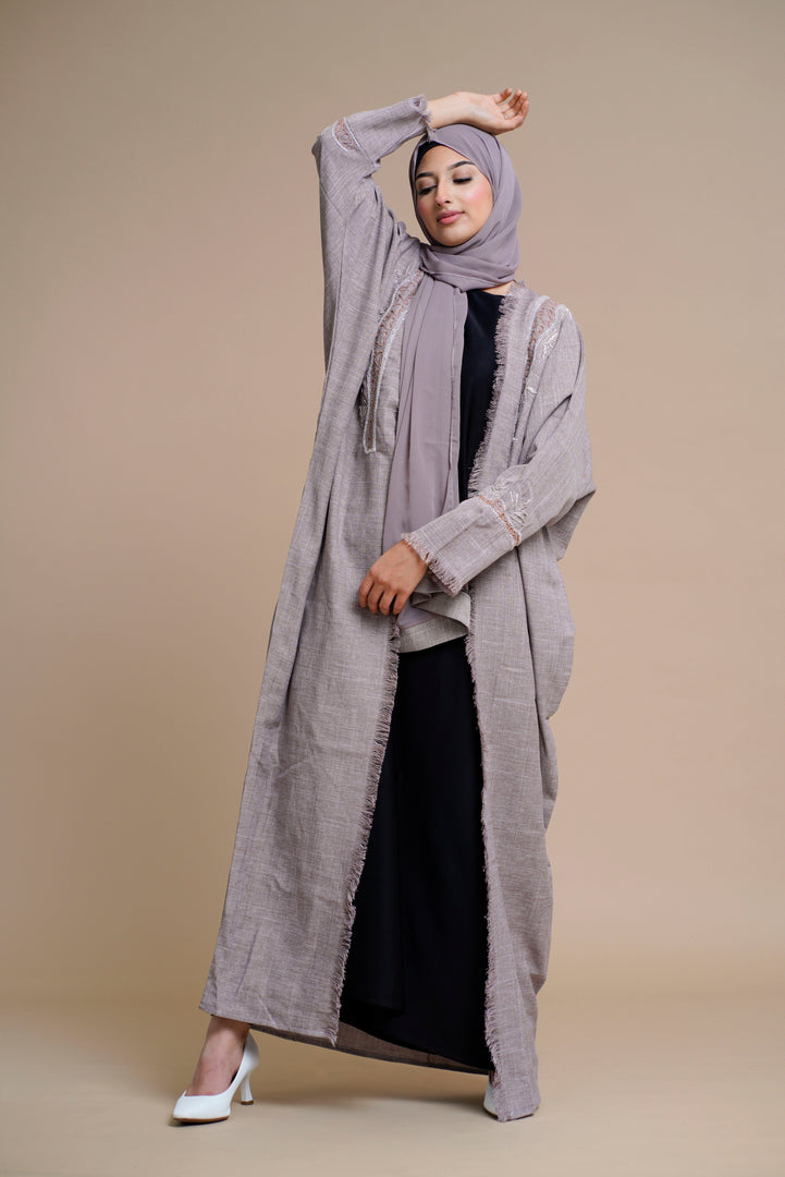 Embellished overcoat open Abaya