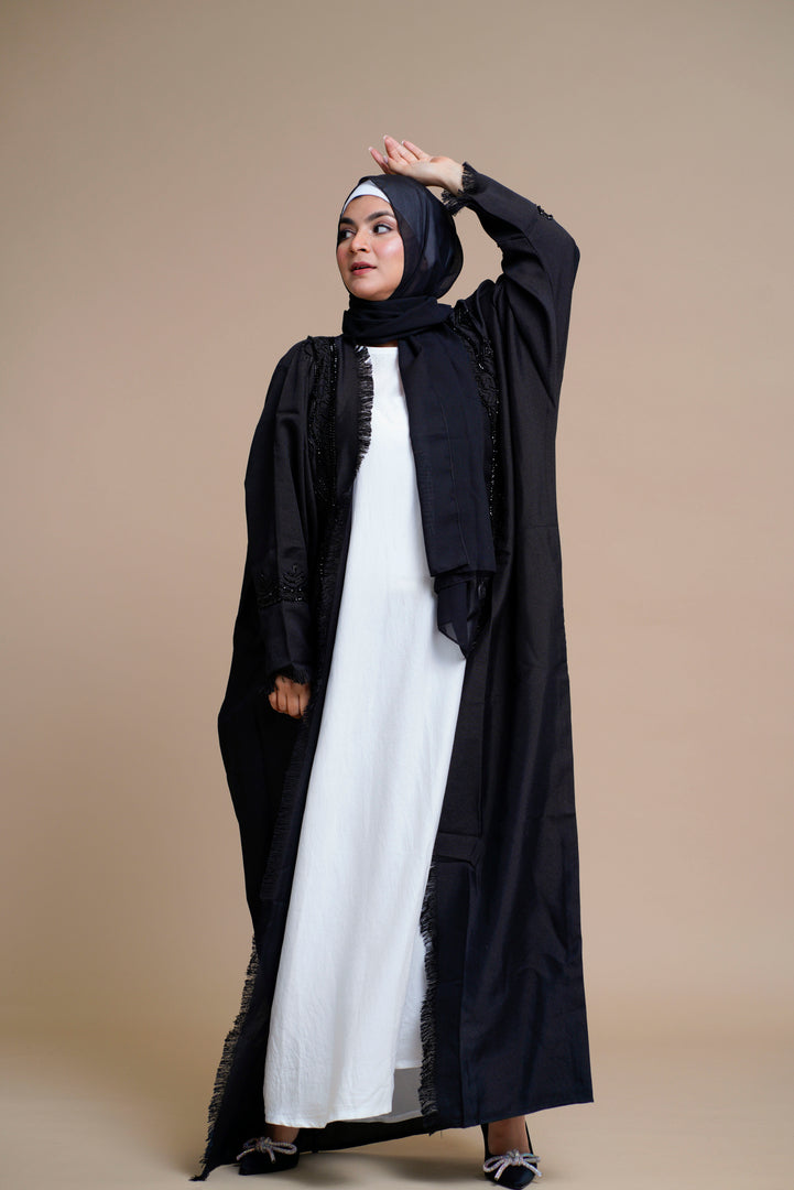 Embellished overcoat open Abaya