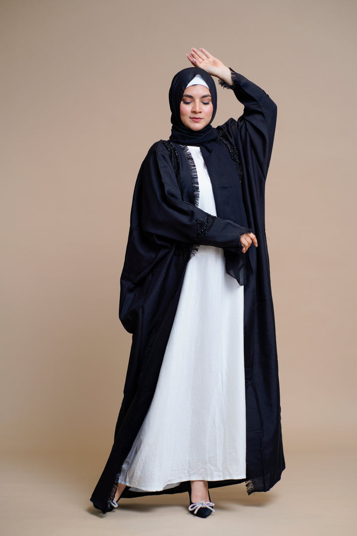 Embellished overcoat open Abaya