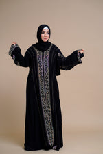 Load image into Gallery viewer, Embellished abaya with intricate front and back detailing. (Black)
