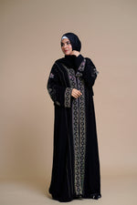 Load image into Gallery viewer, Embellished abaya with intricate front and back detailing. (Black)
