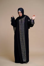 Load image into Gallery viewer, Embellished abaya with intricate front and back detailing. (Black)
