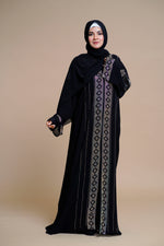 Load image into Gallery viewer, Embellished abaya with intricate front and back detailing. (Black)
