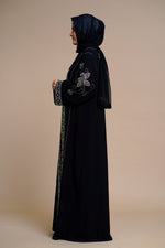 Load image into Gallery viewer, Embellished abaya with intricate front and back detailing. (Black)
