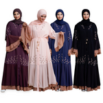 Load image into Gallery viewer, Embellished contrast-color abaya with laser-cut work
